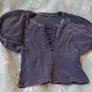 Blue Lace-Up Women's Top